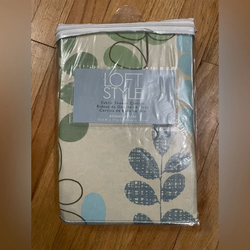 NEW Loft Style Botanical Leaf Fabric shower curtain beige multi - 72 in by 72 in
